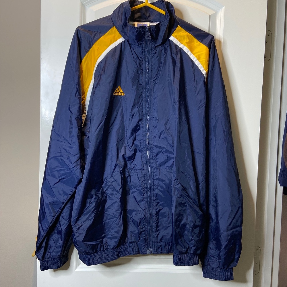 Navy & Gold Zip ADIDAS Nylon Warmup Jacket, Windbreaker; Med; Mesh Lining; NWOT